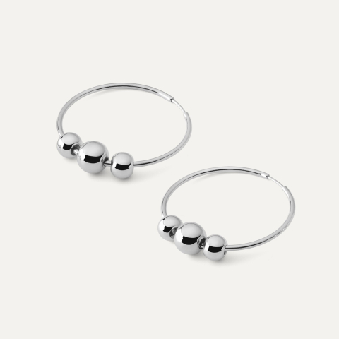 Hoop earrings with 3 balls, silver 925 platinum plated