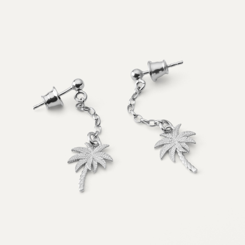Palm tree chain earrings, platinum-plated 925 silver