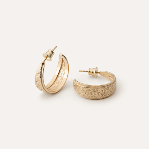 Stud earrings, textured crescent moons, 925 silver with gold plating