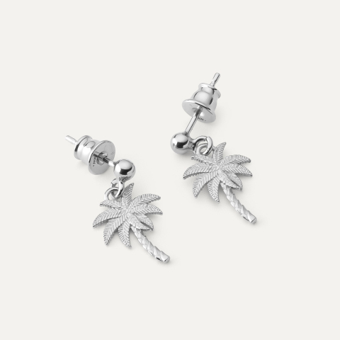 Palm tree earrings, platinum-plated 925 silver