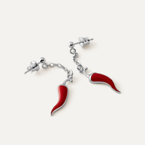 Chili pepper earrings, platinum-plated 925 silver