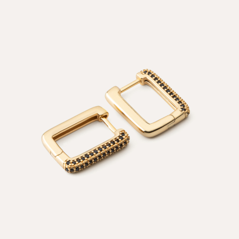 Rectangular earrings with black cubic zirconia, 925 silver with gold plating