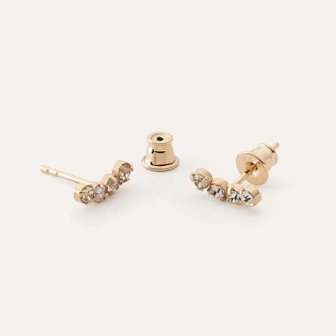 Earrings along the ear with white zircons gold plated