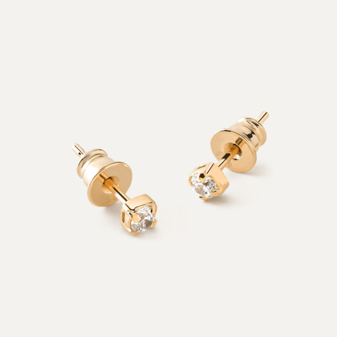 Earrings 3 mm zirconia, sterling silver 925 gold plated