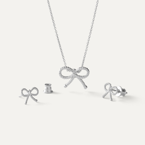 Jewelry set – bow, sterling silver 925 platinum plated