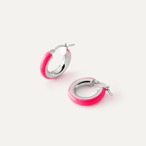 Small enamel earrings - neon pink, silver 925 platinum plated