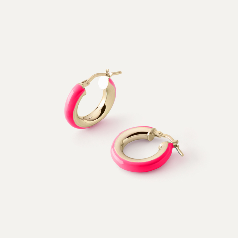 Small enamel earrings - neon pink, silver 925 gold plated