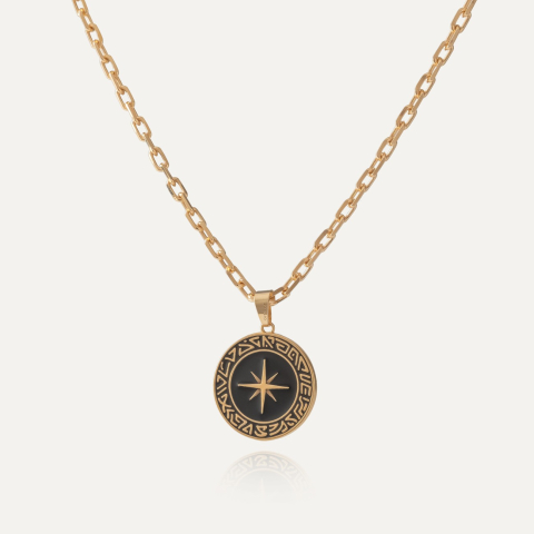 Men's compass necklace, sterling silver 925 gold plated