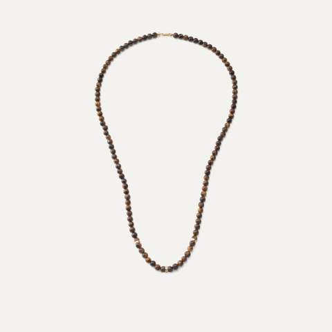 Men's necklace - tiger eye, silver 925 gold plated