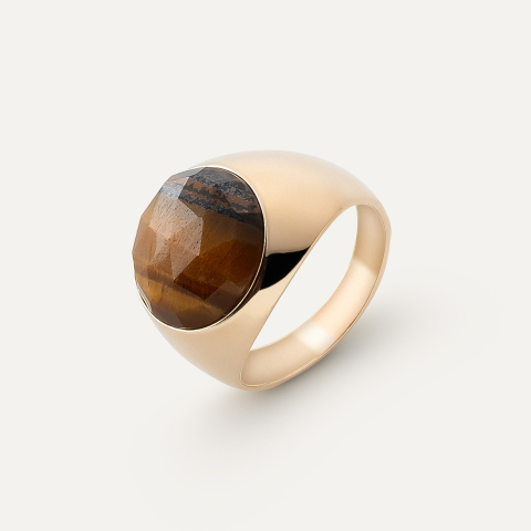 Men's signet ring - tiger eye, silver 925 with gold plating