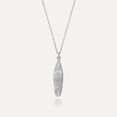 Surfboard necklace, sterling silver 925 platinum plated