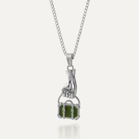 Hand necklace with a suitcase, platinum-plated 925 silver