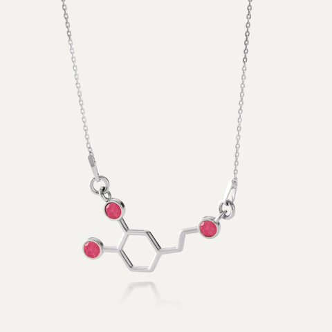Dopamine necklace with stones - pink jade, silver 925 platinum plated