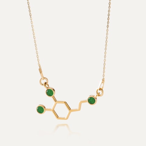 Dopamine necklace with stones - green jade, silver 925 gold plated