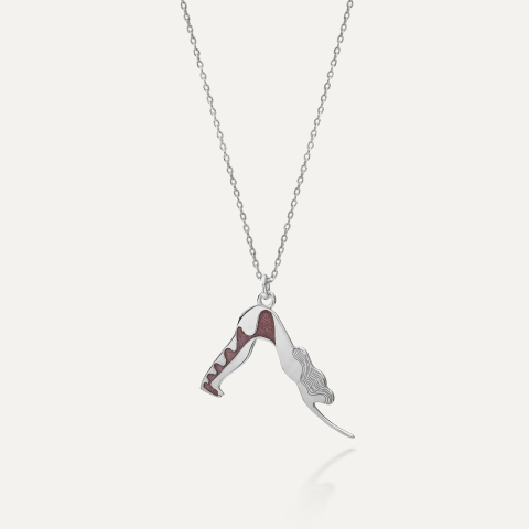 Yoga downward dog necklace, sterling silver 925 platinum plated