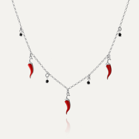 Chili pepper necklace, platinum-plated 925 silver
