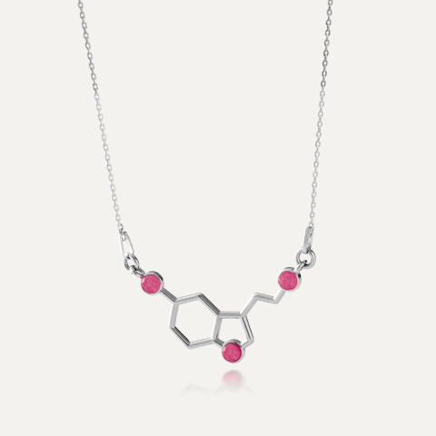 Serotonin necklace with stones - pink jade, silver 925 platinum plated