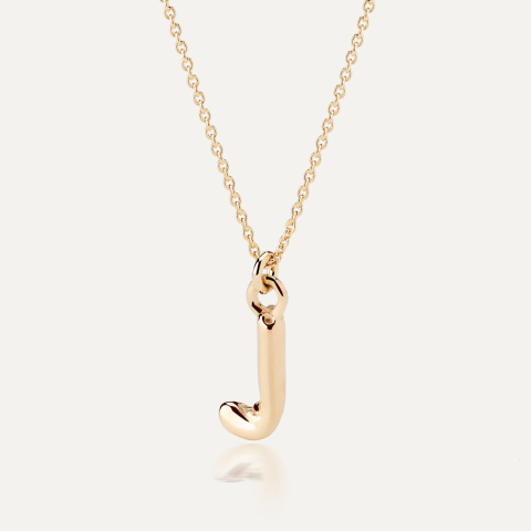 Necklace with puffed letter J, 925 silver with gold plating