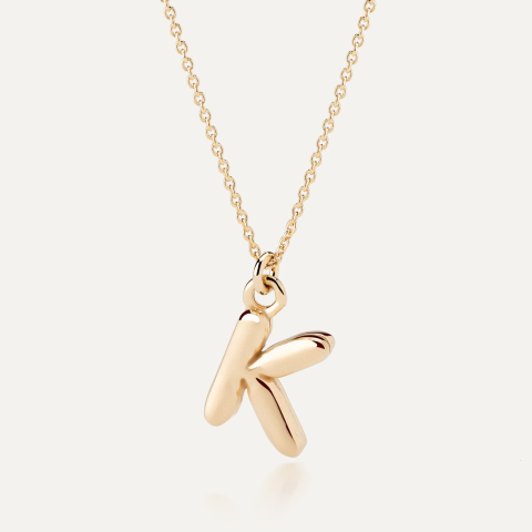 Necklace with puffed letter K, 925 silver with gold plating