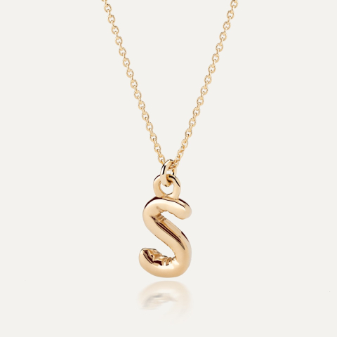 Necklace with puffed letter S, 925 silver with gold plating