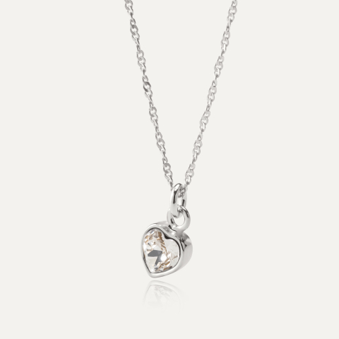 Necklace with heart-shaped crystal, Sterling Silver 925 Plated with Platinum