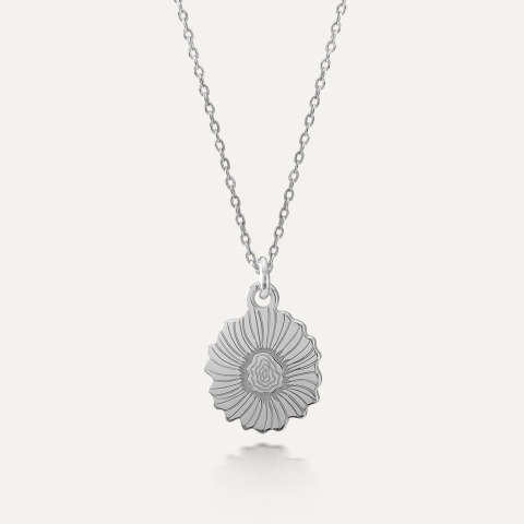Poppy flower necklace, sterling silver 925 platinum plated