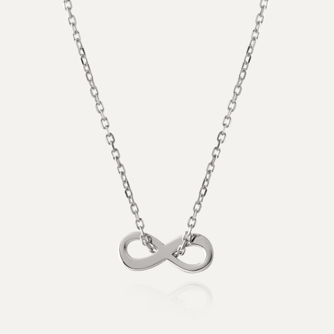 Necklace with threaded infinity pendant, Sterling Silver 925 Plated with Platinum