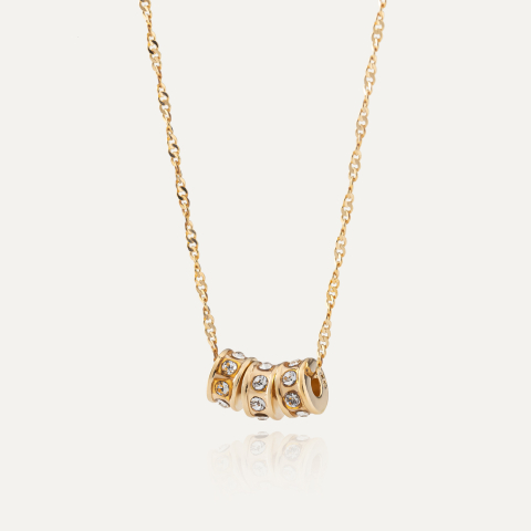 Necklace with three beads, Sterling Silver 925, gold plated