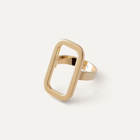 Geometric ring - rectangle, silver 925 with gold plating