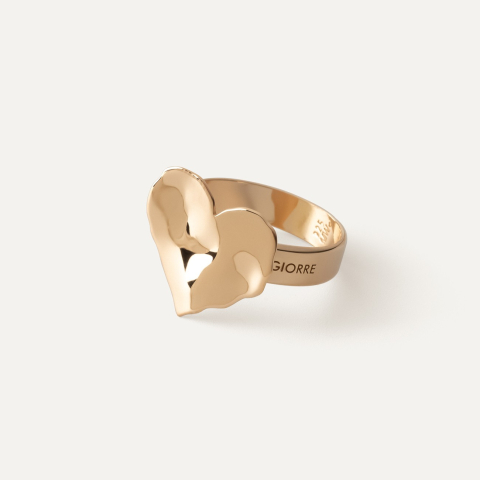 Heart ring, crushed sheet metal, 925 silver, gold-plated