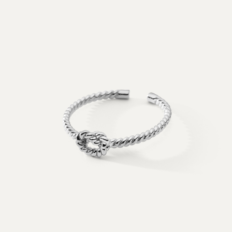 Knot rope ring, sterling silver 925 platinum plated