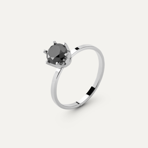 Ring with 6 mm diamond, silver 925 platinum plated
