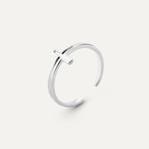 Cross ring, sterling silver 925 platinum plated