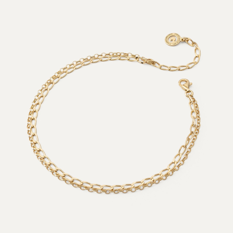 Braided double ankle bracelet, sterling silver 925 gold plated
