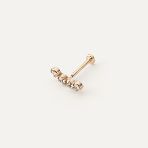 Single labret earring with white zircons gold plated