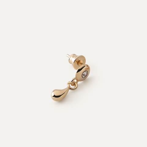 Single hanging earring - small teardrop with zirconia gold plated