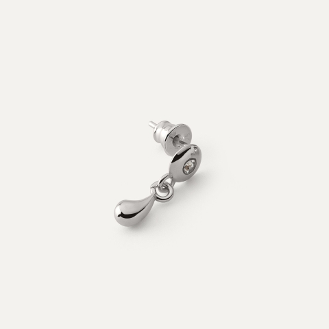 Single hanging earring - small teardrop with zirconia platinum plated