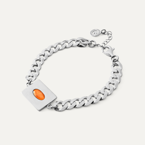 Silver bracelet with oval stone - orange jade platinum plated