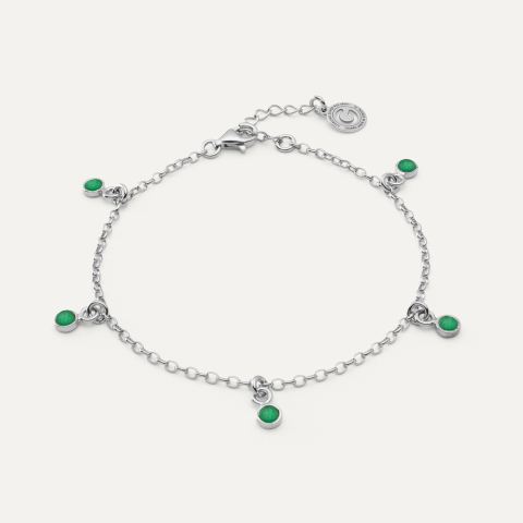 Silver bracelet with stone pendants - green jade platinum plated