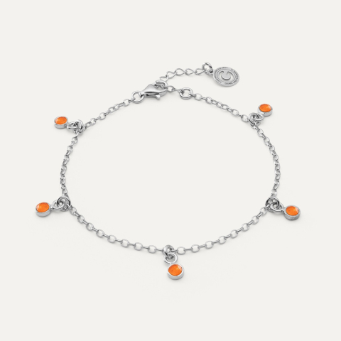 Silver bracelet with pendants - orange jade platinum plated