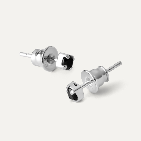 Silver earrings black spinel 3mm sterling silver 925 platinum plated