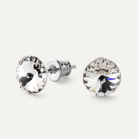 Rivoli 8 mm post earrings, sterling silver 925 platinum plated
