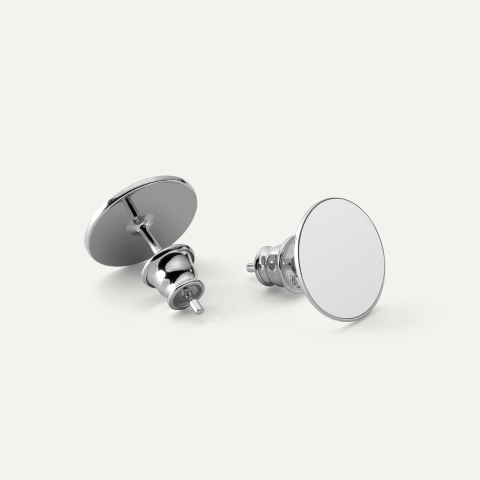 Round flat 11 mm earrings, sterling silver 925 platinum plated