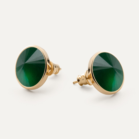 Silver stud earrings - green jade gold plated