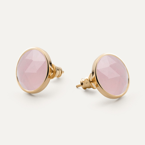 Silver stud earrings with Rose Cut stone - rose quartz gold plated