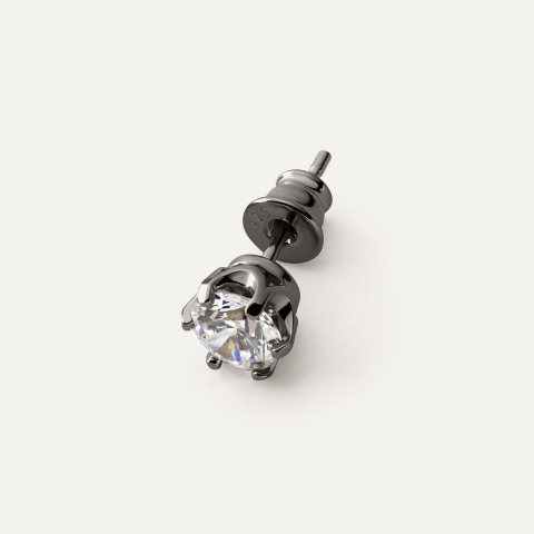 Silver earring with a 6 mm cubic zirconia, ruthenium-plated