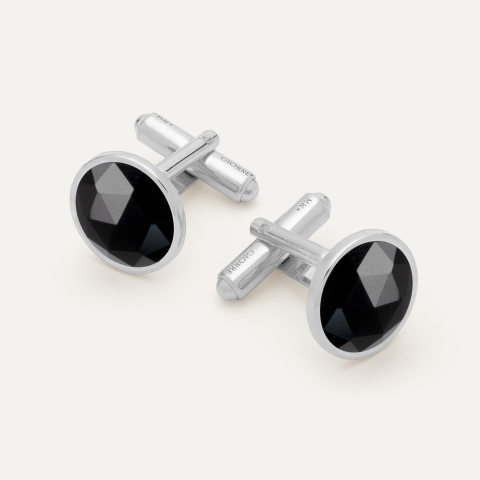 Silver cufflinks Rose Cut - black onyx platinum plated