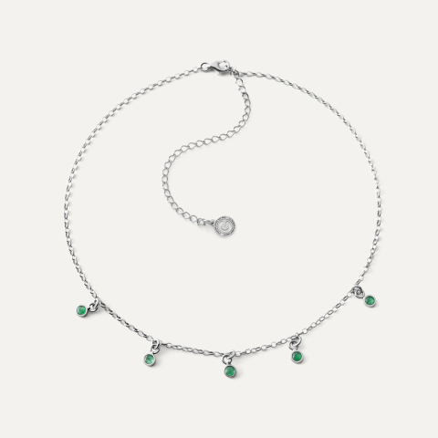 Silver choker with stones - green jade platinum plated