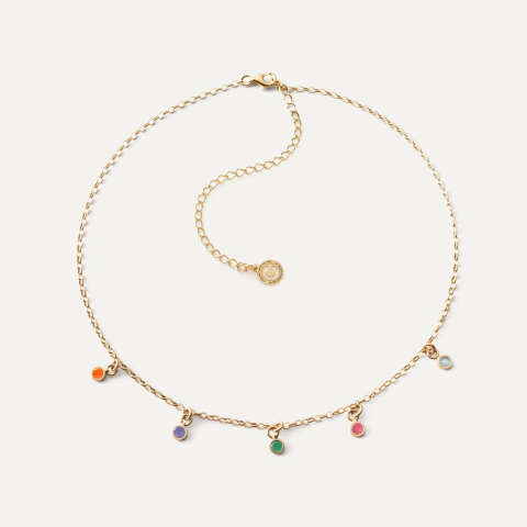 Silver choker with pendants - colored stones gold plated