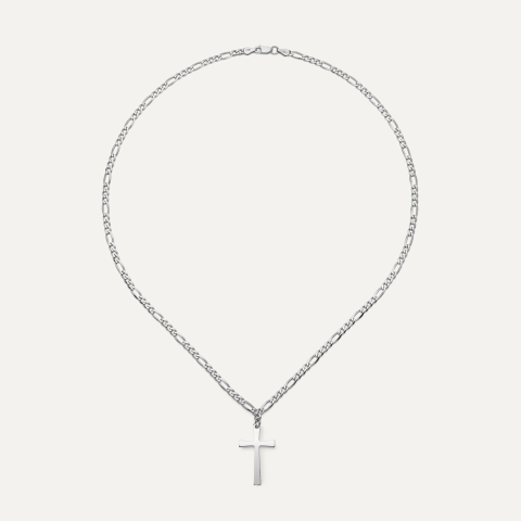 Silver figaro chain with cross, 925 silver platinum plated